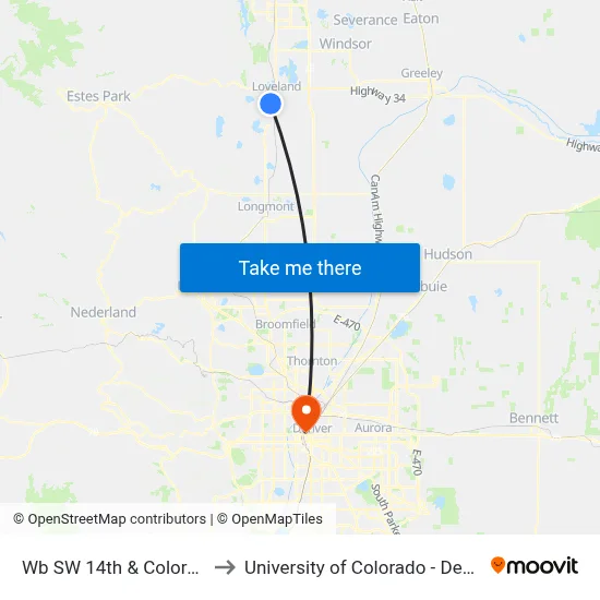 Wb SW 14th & Colorado to University of Colorado - Denver map