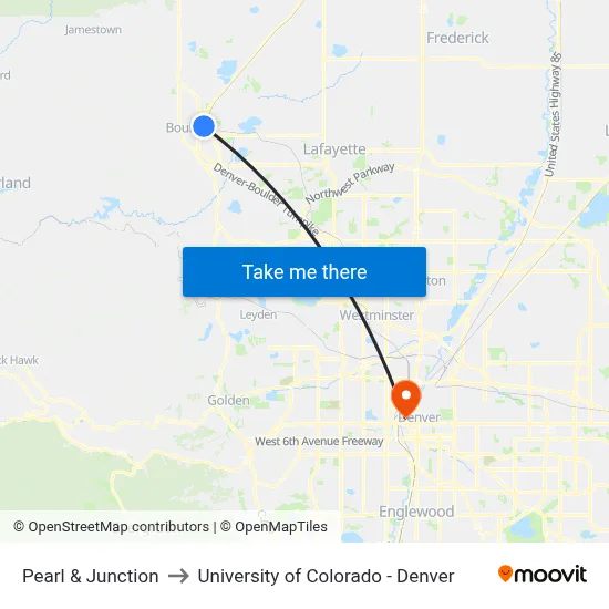 Pearl & Junction to University of Colorado - Denver map