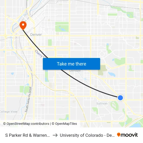 S Parker Rd & Warren Ave to University of Colorado - Denver map