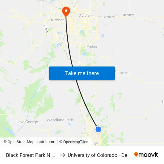 Black Forest Park N Ride to University of Colorado - Denver map