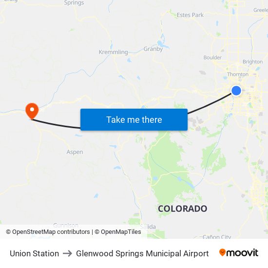 Union Station to Glenwood Springs Municipal Airport map