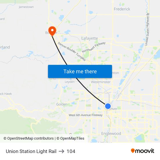 Union Station Light Rail to 104 map