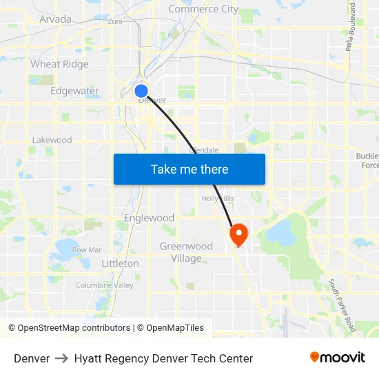 Denver to Hyatt Regency Denver Tech Center map