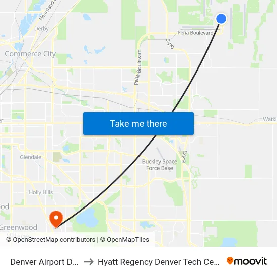 Denver Airport DEN to Hyatt Regency Denver Tech Center map