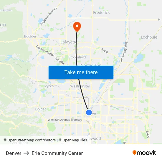 Denver to Erie Community Center map