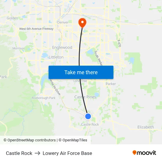 Castle Rock to Lowery Air Force Base map