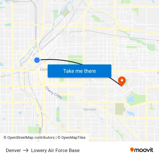 Denver to Lowery Air Force Base map