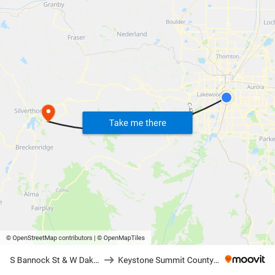 S Bannock St & W Dakota Ave to Keystone Summit County CO USA map