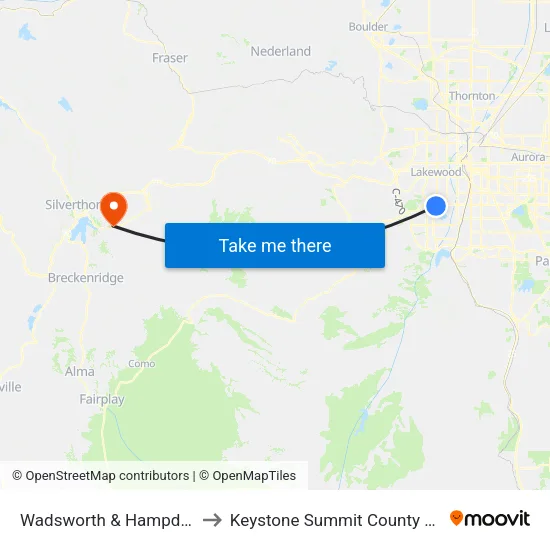 Wadsworth & Hampden Pnr to Keystone Summit County CO USA map