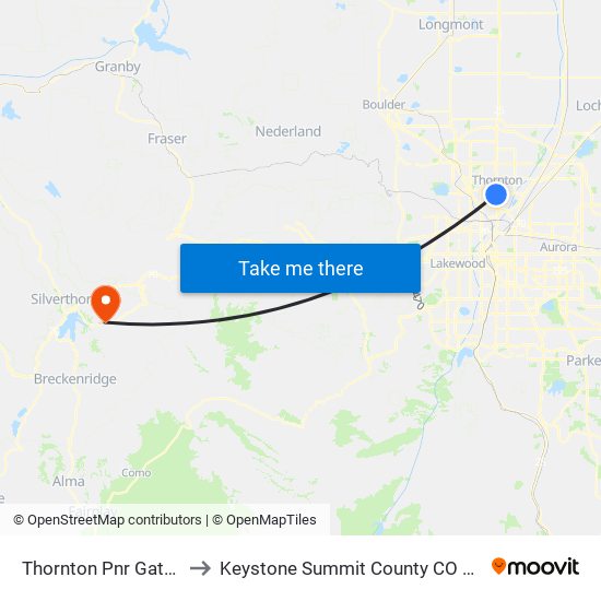 Thornton Pnr Gate C to Keystone Summit County CO USA map