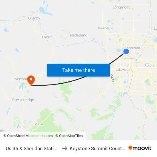 Us 36 & Sheridan Station Gate A to Keystone Summit County CO USA map