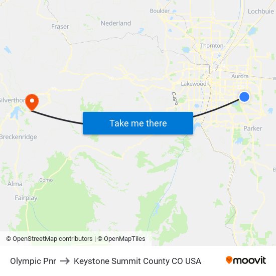 Olympic Pnr to Keystone Summit County CO USA map