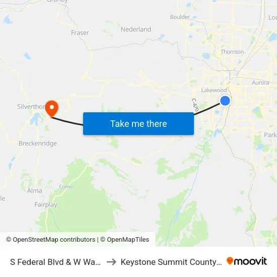 S Federal Blvd & W Warren Ave to Keystone Summit County CO USA map