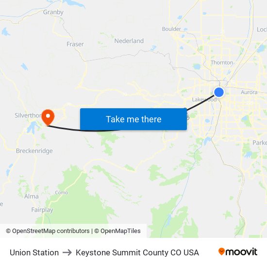 Union Station to Keystone Summit County CO USA map