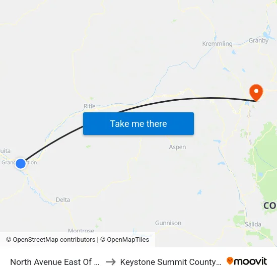 North Avenue East Of 28 Road to Keystone Summit County CO USA map