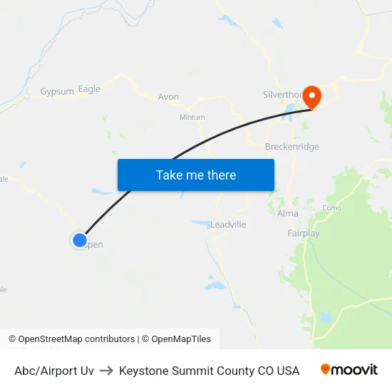 Abc/Airport Uv to Keystone Summit County CO USA map