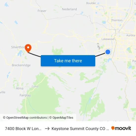 7400 Block W Long Dr to Keystone Summit County CO USA map