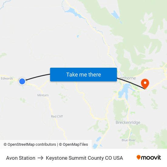 Avon Station to Keystone Summit County CO USA map