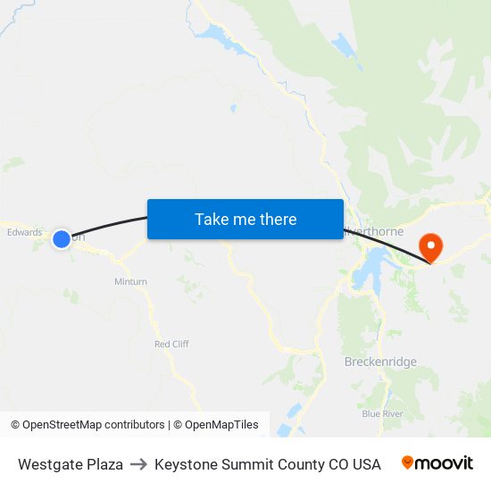 Westgate Plaza to Keystone Summit County CO USA map