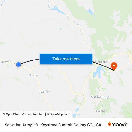 Salvation Army to Keystone Summit County CO USA map