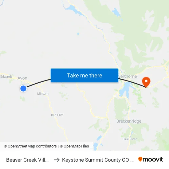 Beaver Creek Village to Keystone Summit County CO USA map