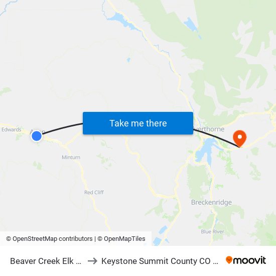 Beaver Creek Elk Lot to Keystone Summit County CO USA map