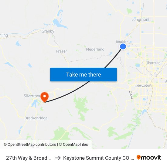 27th Way & Broadway to Keystone Summit County CO USA map