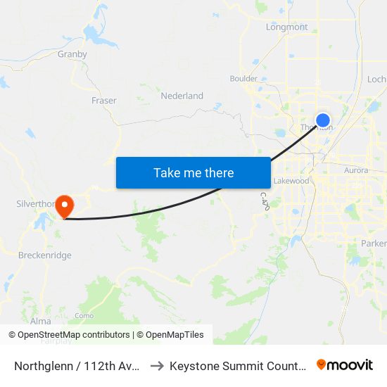 Northglenn / 112th Ave Station to Keystone Summit County CO USA map