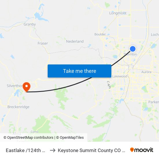 Eastlake /124th Ave to Keystone Summit County CO USA map