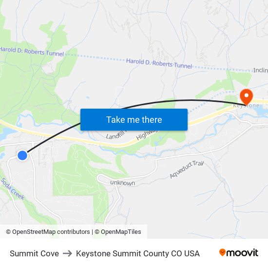 Summit Cove to Keystone Summit County CO USA map