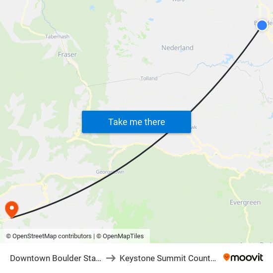 Downtown Boulder Station (Ar) to Keystone Summit County CO USA map