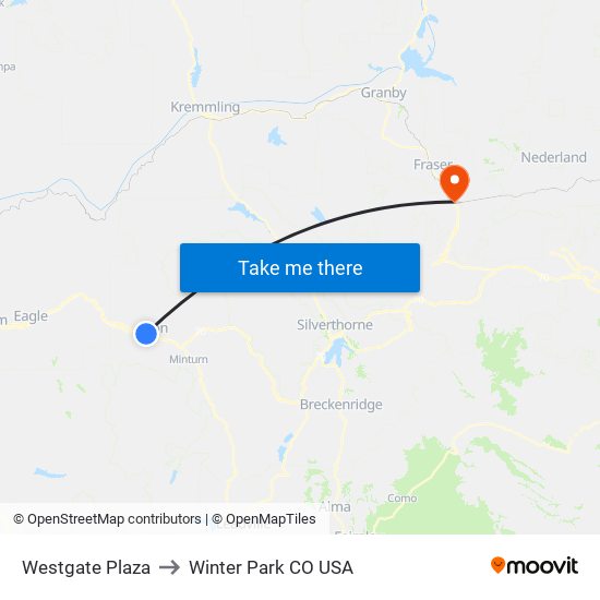 Westgate Plaza to Winter Park CO USA map