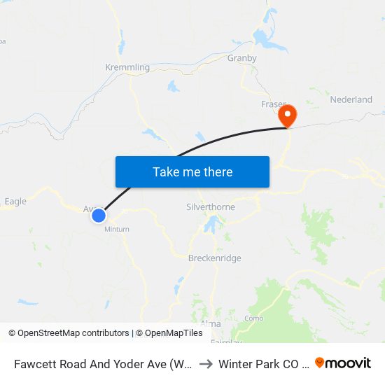 Fawcett Road And Yoder Ave (Walmart) to Winter Park CO USA map