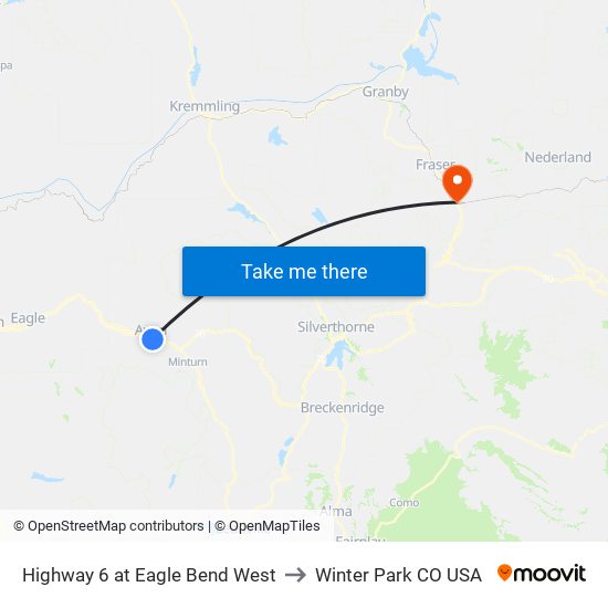Highway 6 at Eagle Bend West to Winter Park CO USA map