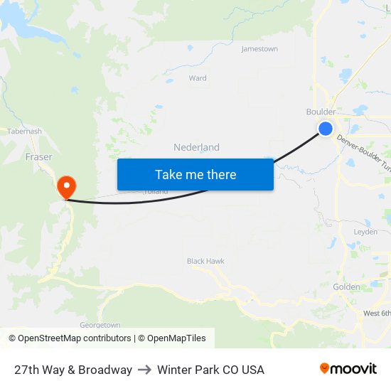 27th Way & Broadway to Winter Park CO USA map