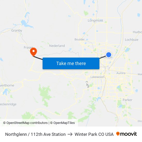 Northglenn / 112th Ave Station to Winter Park CO USA map