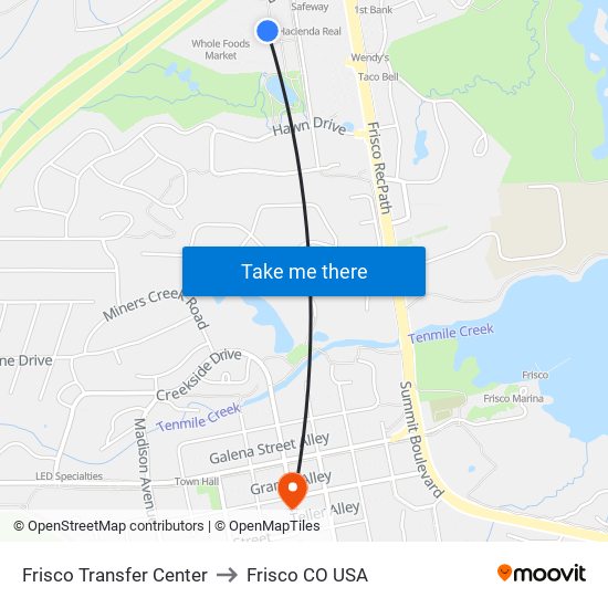 Frisco Transfer Center to Frisco CO USA map