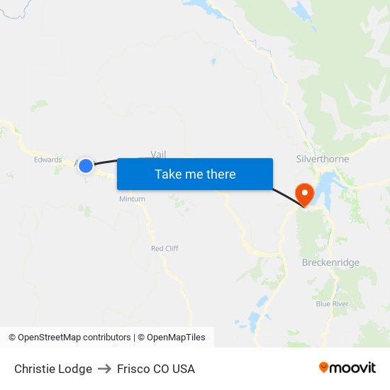 Christie Lodge to Frisco CO USA map