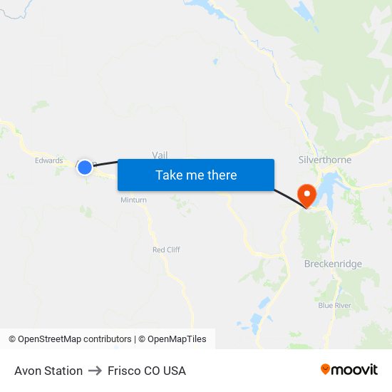 Avon Station to Frisco CO USA map