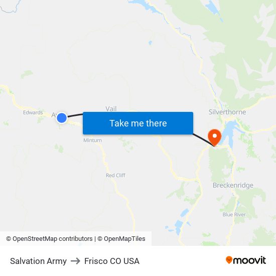 Salvation Army to Frisco CO USA map