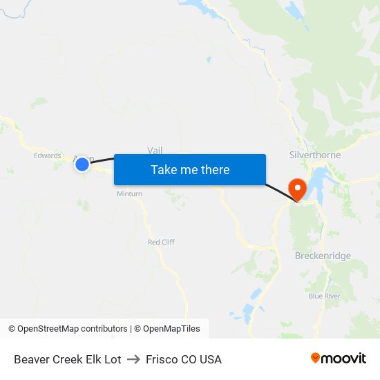 Beaver Creek Elk Lot to Frisco CO USA map