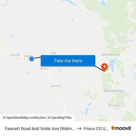 Fawcett Road And Yoder Ave (Walmart) to Frisco CO USA map