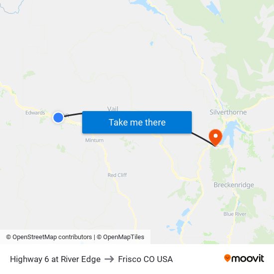 Highway 6 at River Edge to Frisco CO USA map