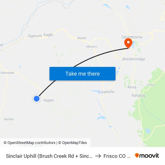 Sinclair Uphill (Brush Creek Rd + Sinclair Rd) to Frisco CO USA map