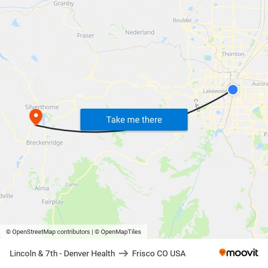 Lincoln & 7th - Denver Health to Frisco CO USA map