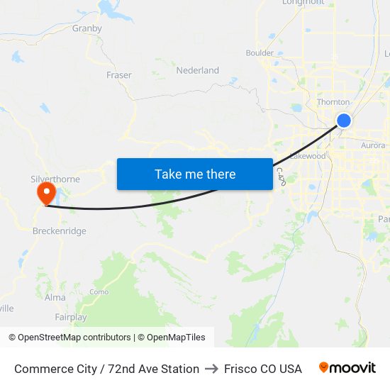 Commerce City / 72nd Ave Station to Frisco CO USA map