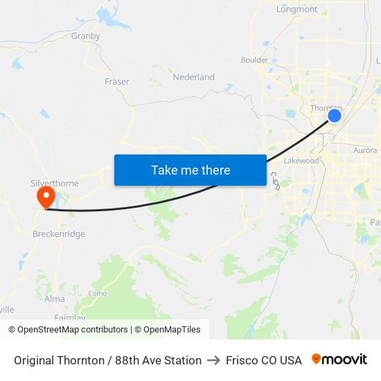 Original Thornton / 88th Ave Station to Frisco CO USA map