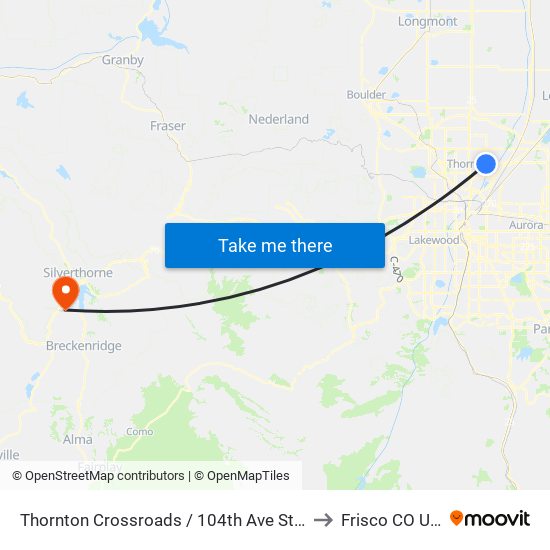Thornton Crossroads / 104th Ave Station to Frisco CO USA map
