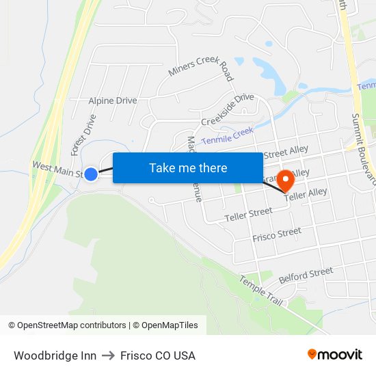 Woodbridge Inn to Frisco CO USA map