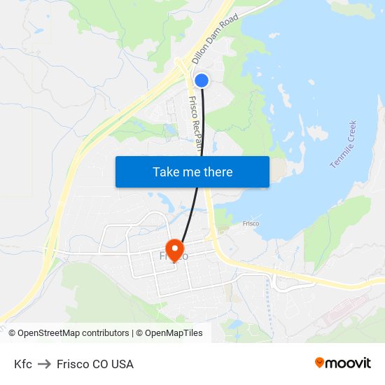 Kfc to Frisco CO USA map
